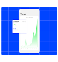 a mobile phone with a graph showing the number of views